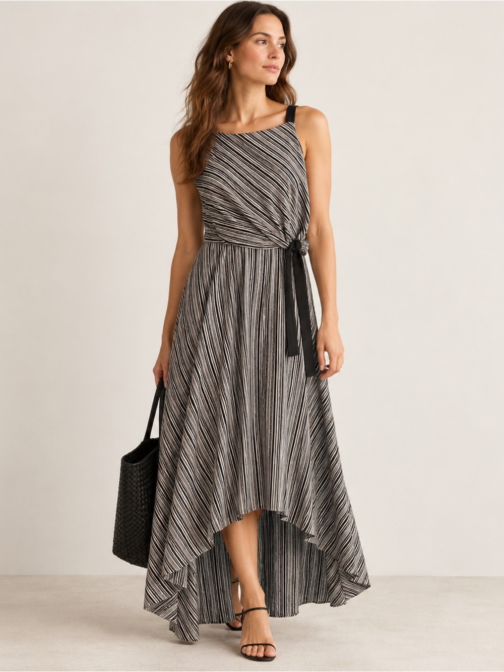 Maeve Anthropologie Striped Tie Waist High Low Maxi Dress M
